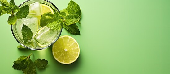 Poster - A refreshing summer tradition the mojito is a delightful drink made with lime and mint This top view image features a copy space