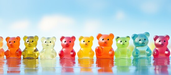 Colorful background with delicious jelly bears in a copy space image