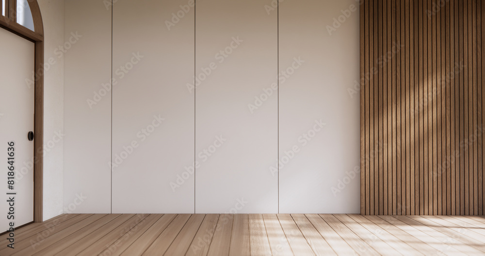 Muji style Empty room minimal with wood panels wall background