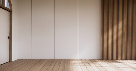 Muji style Empty room minimal with wood panels wall background