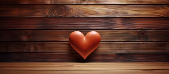 Sticker - A heart shape showcased against a wooden backdrop with copy space image