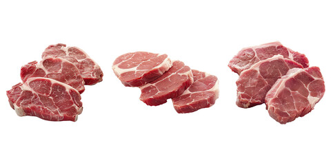 Wall Mural - Set of raw steak on transparent background. Food photography.