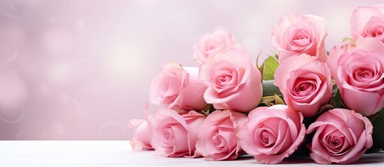 Aufkleber - A beautiful Mother s Day postcard featuring a vibrant bouquet of pink roses with a copy space image perfect for personalization