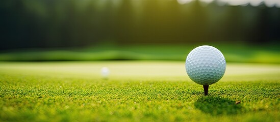 Wall Mural - A golfer is seen putting a golf ball on the green with a copy space image