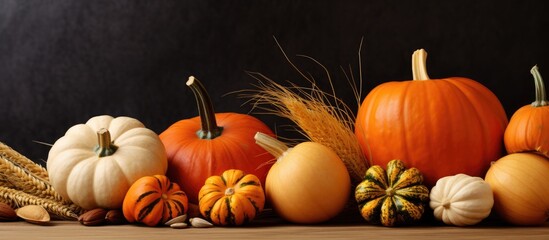 Poster - An assortment of pumpkins and pine nuts in an autumnal copy space image