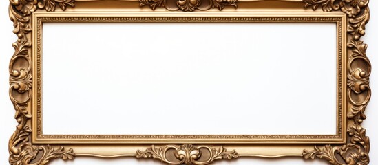 A golden picture frame stands alone against a white background leaving ample copy space for additional images or text