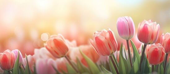 Poster - Spring background with fresh tulips and copy space image