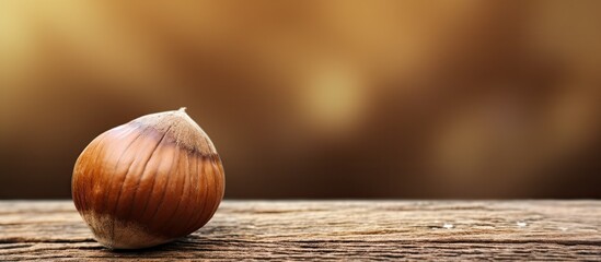 Wall Mural - a healthy concept showcasing a hazelnut placed on a wooden background with ample copy space for addi