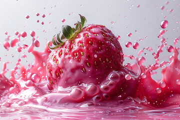 Poster - strawberry falling into water