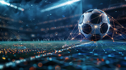 Close-up of a leather soccer ball with condensation droplets, like a championship match under a bright sky