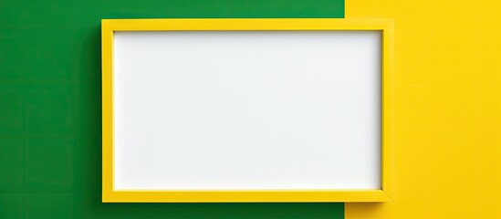 Wall Mural - a copy space image of an empty white frame is set against a vibrant green and yellow background