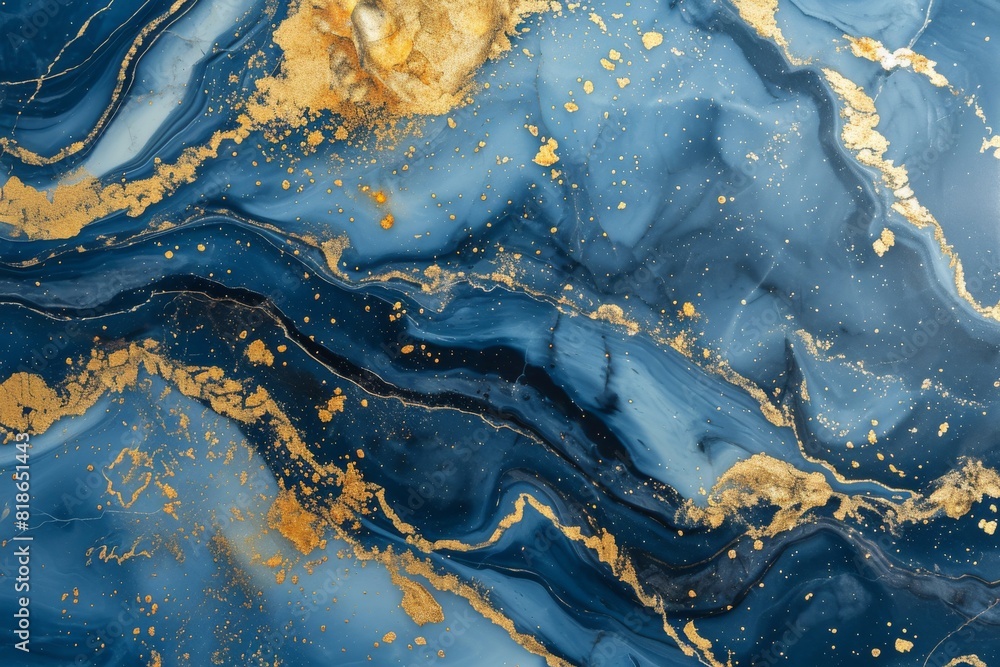 Abstract blue color marble texture with gold splashes, blue luxury ...