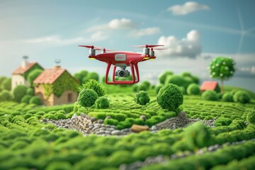 Wall Mural - Revolutionizing green horticulture with smart drone technology in agriculture, vegetable growing, garden care, field illustration, and water management for sustainable farms