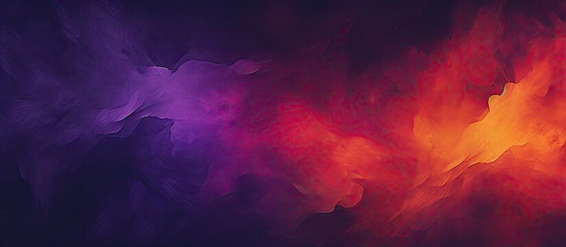 A dark grainy texture adds depth to the abstract color gradient in the glowing purple red yellow orange and black design creating a perfect copy space image for a banner poster or cover