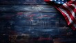 © Jullia - Vibrant American Flag Draped Over Dark Wooden Texture - Patriotic Background. copy space concept independence day
