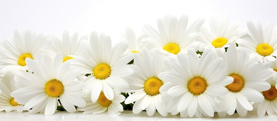 Sticker - White background copy space image with close up view of daisies allowing room for text