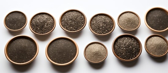 Wall Mural - a copy space image of chia seeds set against a white background