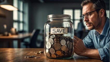 making coins in jar business savings concept