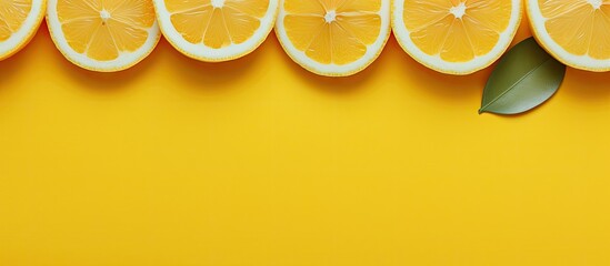 Sticker - The composition features whole and sliced lemons arranged in a flat lay style on a colored background creating a visually appealing copy space image