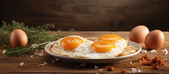 Wall Mural - a delicious breakfast with eggs and chicken eggs. with copy space image. place for adding text or de