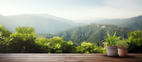 Fototapete - Blur nature background with balcony and terrace offering a scenic view. with copy space image. Place for adding text or design