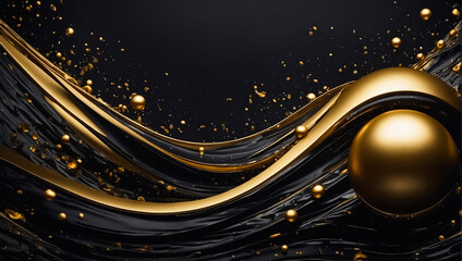 Wall Mural - beautiful abstract background black and gold, wave, ball