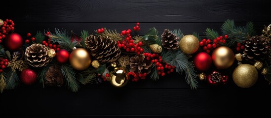 Wall Mural - Overhead view of a festive arrangement of Christmas decorations with ample copy space image