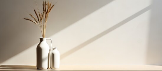Wall Mural - a minimalistic home decoration with a bottle displaying a bouquet of wheat spikelets on a table the 