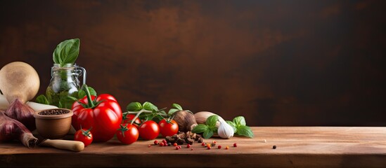 Wall Mural - cooking concept featuring a wooden cutting board with plenty of copy space image
