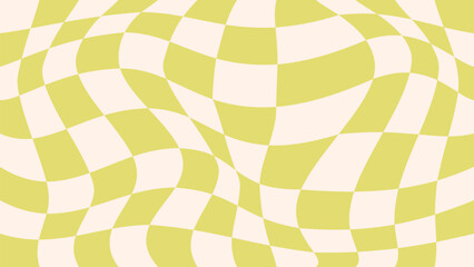 Groovy psychedelic checkerboard vector background. Retro abstract playful green checkered pattern