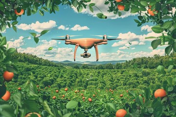 Wall Mural - Efficient farming technology with modern precision drone technology and drone vector graphics in smart agriculture.