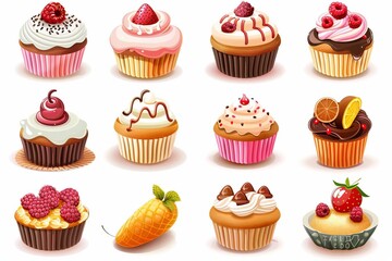 bakery and dessert icons with cupcakes and sweet treats vector set