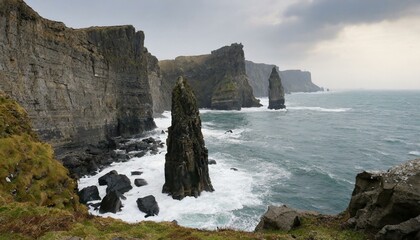 Wall Mural - A dramatic coastline with towering cliffs and crashing waves.
