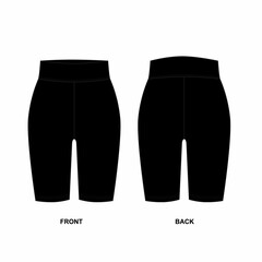 Wall Mural - Outline of basic high rise cycling shorts. Sketch of women's cycling shorts front and back view. Template of black color bicycle shorts.