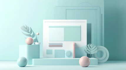 Elegant 3D web design template, showcasing a minimalistic landing page with floating 3D cards, monochromatic color scheme, and ample white space,