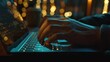 © nikola-master - Printing on a laptop, hands and keyboard close-up
