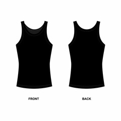 Canvas Print - Drawing of basic sleeveless t shirt, isolate on white background. Drawing of t-shirt front and back view. Illustration of simple, black  tank top.