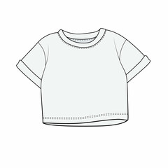 Wall Mural - Outline sketch, basic t-shirt with round neck, isolate on white background. Outline drawing of short sleeve shirt for kids. Template short sleeve t shirt pattern white color.