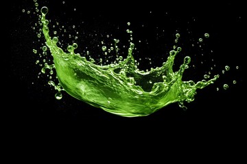 A dynamic splash of green water on black background