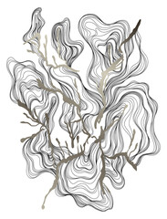 Wall Mural - Hand drawn abstract illustration with wavy lines and curves. Isolated smoke on white background.