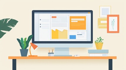 Wall Mural - Modern UX/UI design displayed on a desktop monitor, featuring a clean and user-friendly layout, with ample white space for copy space,