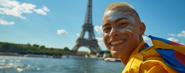 Wall Mural - Olympic Paris sport Focus on a happy face man smiling