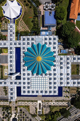 Aerial top view of Malaysia National mosque, or Masjid Negara in Kuala Lumpur.