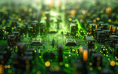 Green code technology glowing background, green dotted line microparticle waveform spiral internet technology big data background