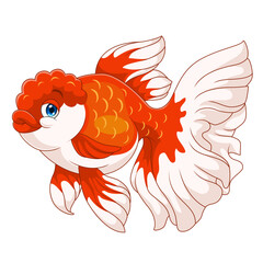 Wall Mural - Cartoon cute goldfish on a white background