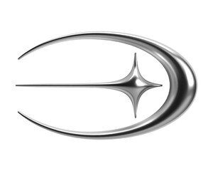 Wall Mural - 3d y2k chrome star and crescent with glossy shiny metallic surface. retro futuristic element in shap