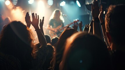 Wall Mural - Zoom in on an orchestra performing a concert on stage.