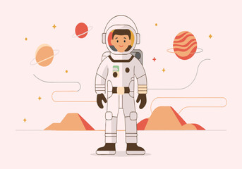 Wall Mural - a cartoon astronaut is standing in front of a mountain range