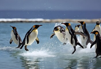 Poster - Penguins jumping out of the water