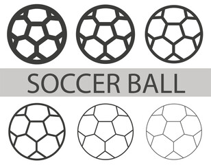 Soccer balls of different line thickness. Vector soccer balls.